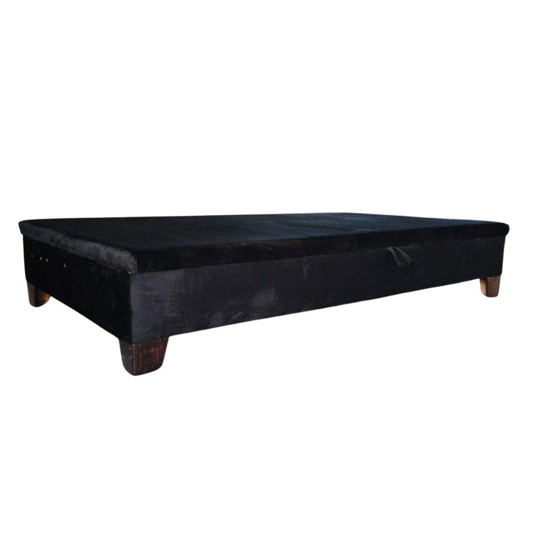 Base Baul HVM 1.5 Plazas Negra Felpa Pmadera-3