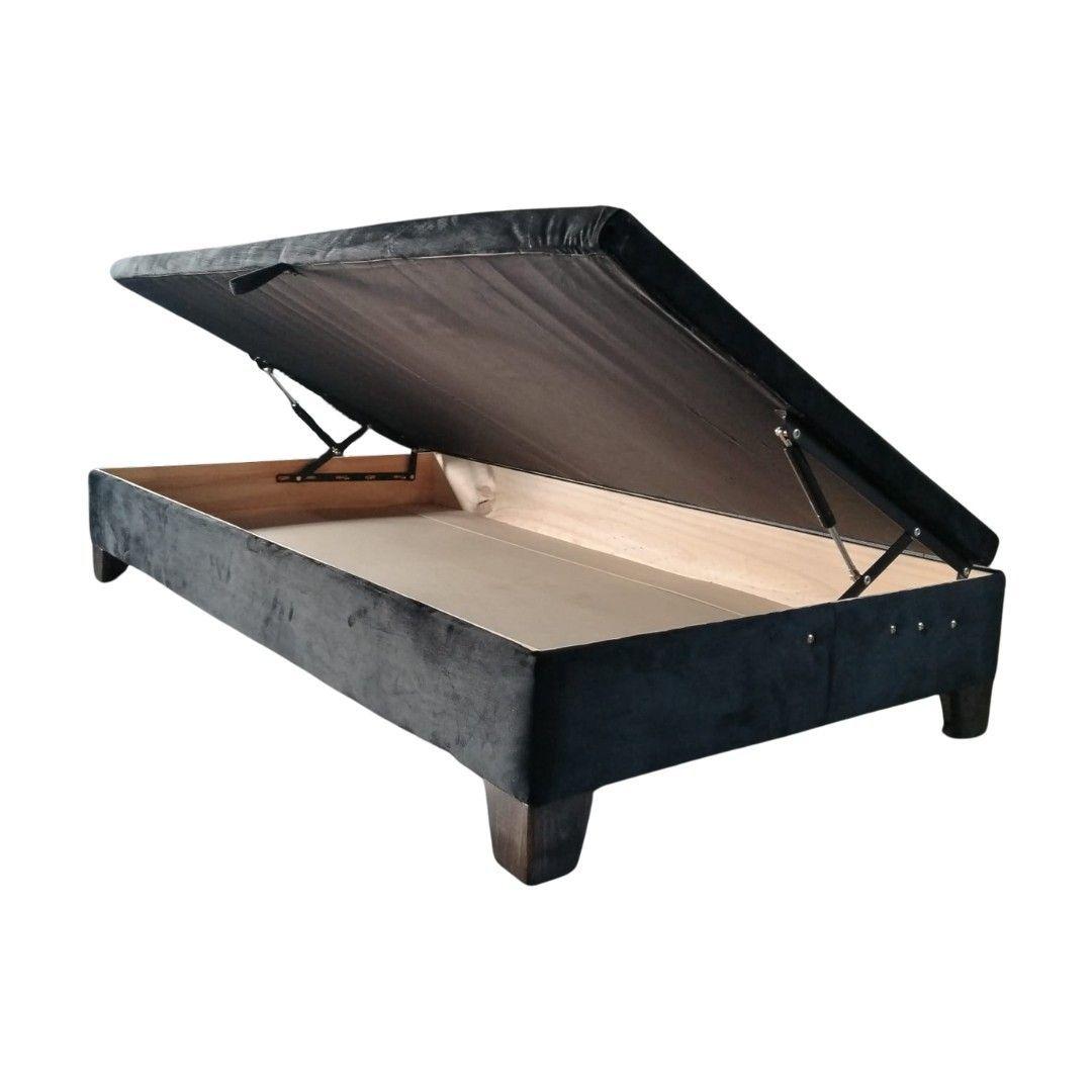 Base Baul HVM 1.5 Plazas Negra Felpa Pmadera-4