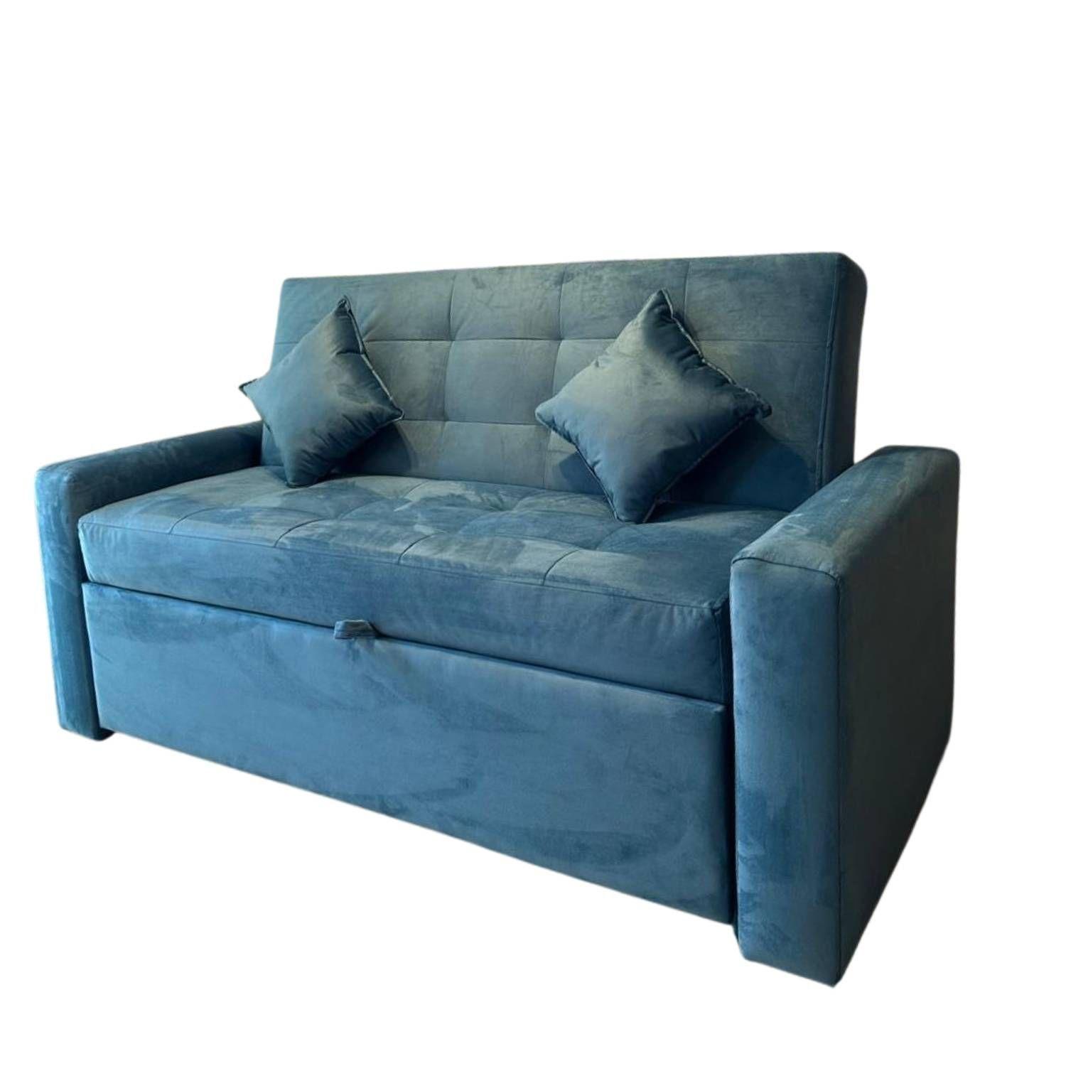 Sofa Cama HVM Cinema 3C Azul Petroleo Felpa-2