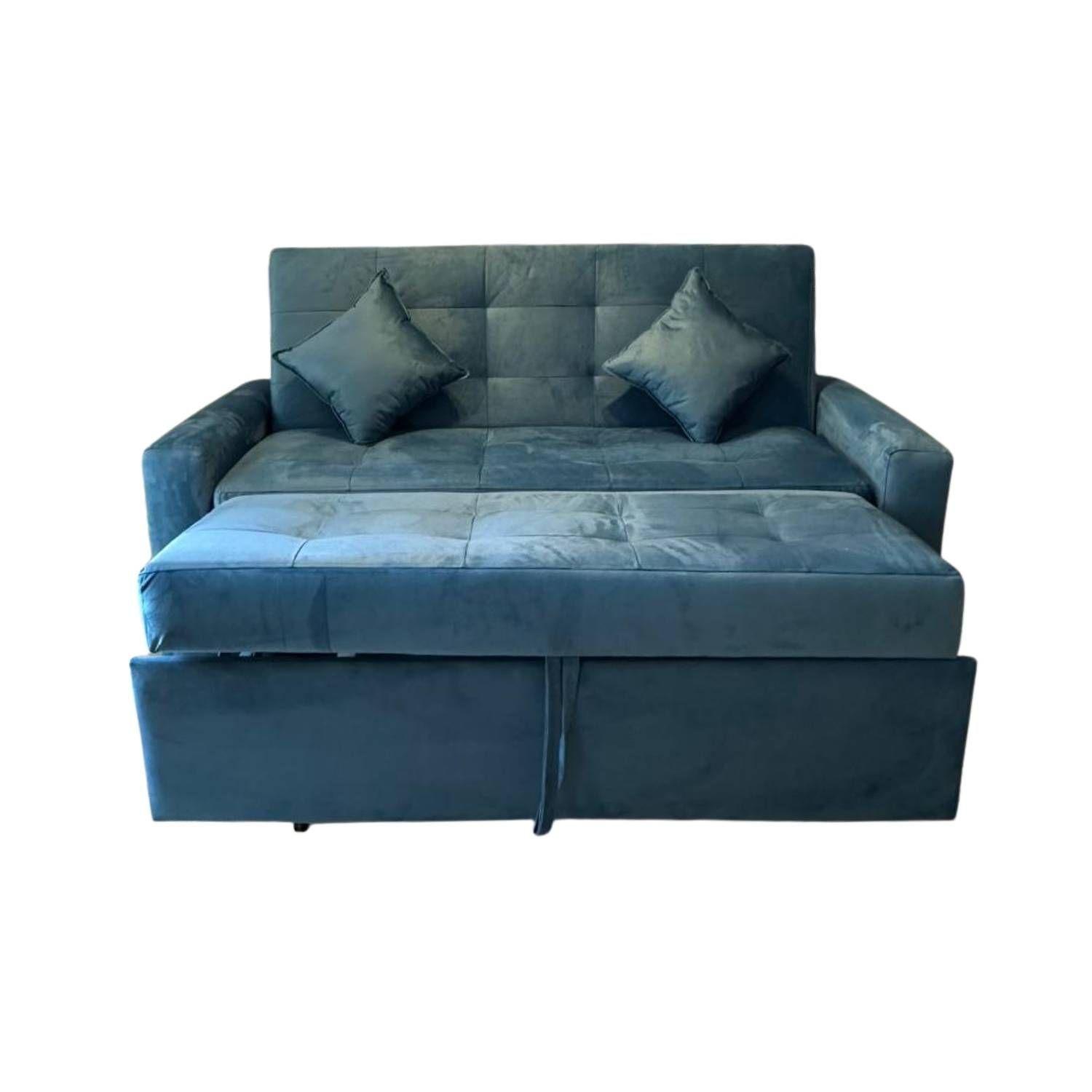 Sofa Cama HVM Cinema 3C Azul Petroleo Felpa-3