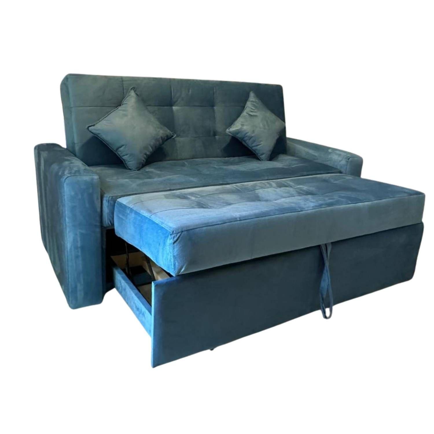 Sofa Cama HVM Cinema 3C Azul Petroleo Felpa-4