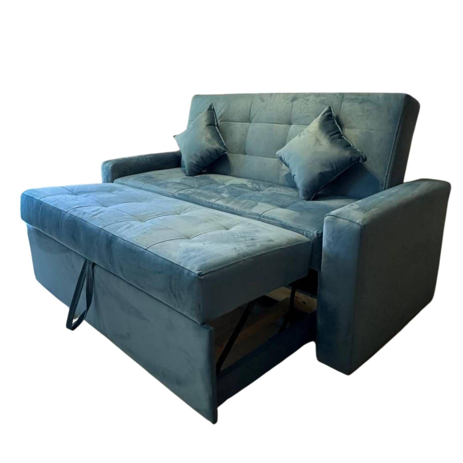 Sofa Cama HVM Cinema 3C Azul Petroleo Felpa-5