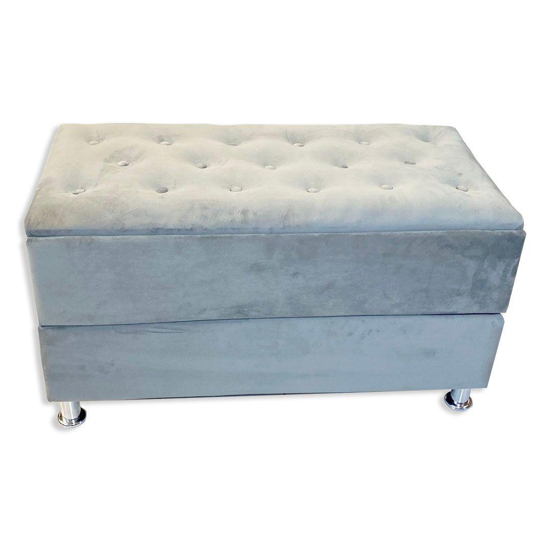 Banqueta Baul Zapatero Gris Felpa Pmetal-3
