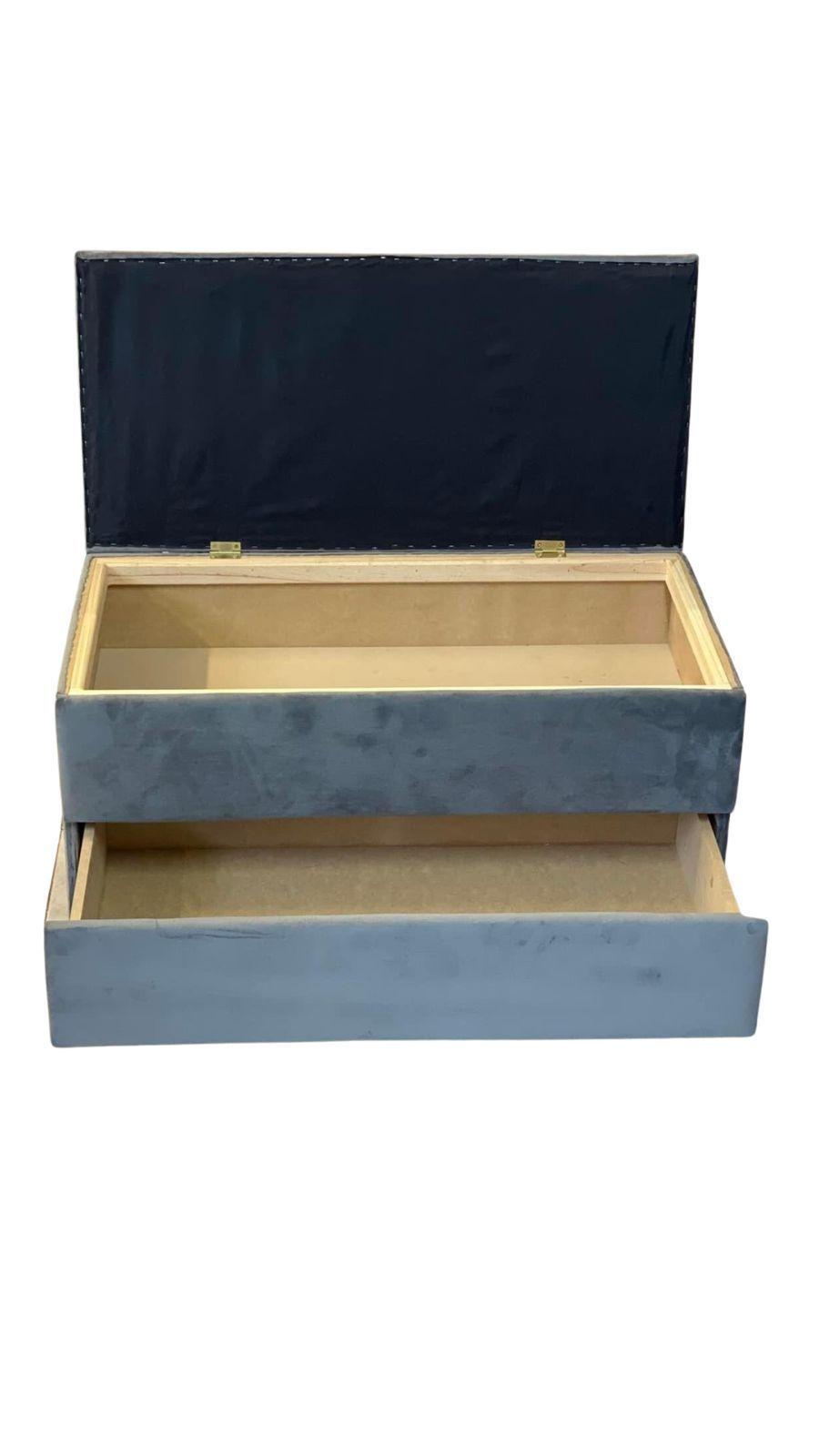 Banqueta Baul Zapatero Gris Felpa Pmetal-2