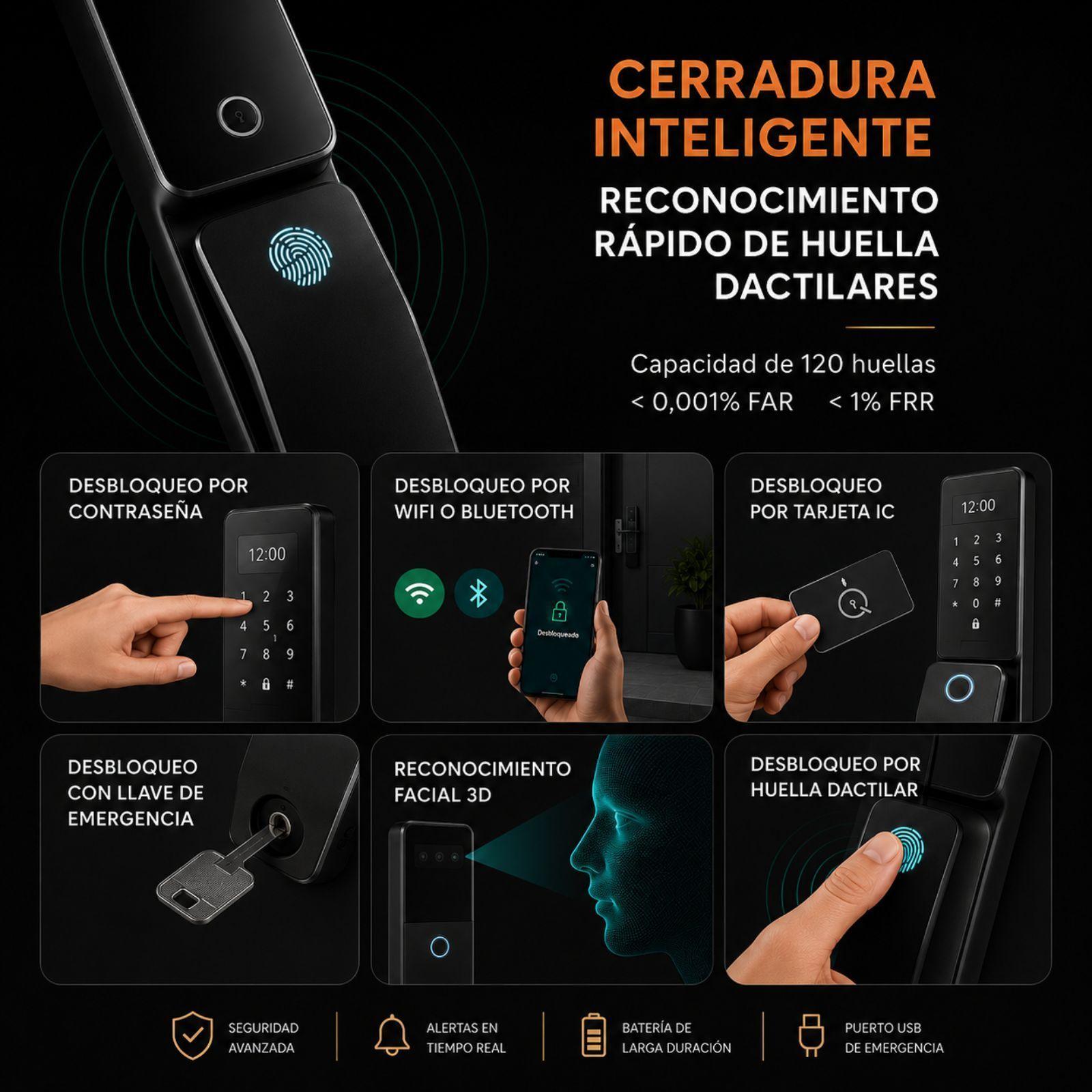 Cerradura Digital Inteligente Euro Style 5 en 1-5