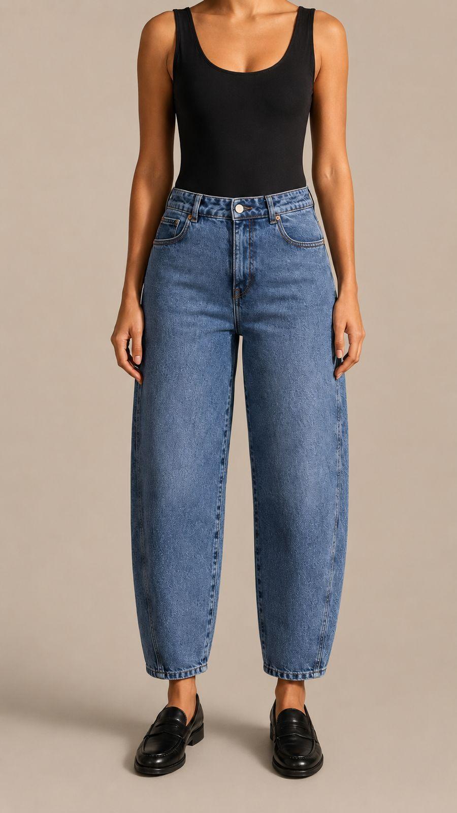 Jeans Barrel tiro alto azul MOMCHIC MOMCHIC-1