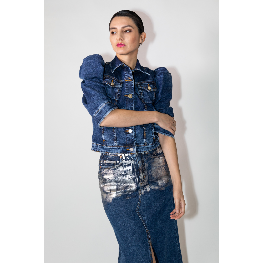 Falda Evase Folear Azul Plata-1