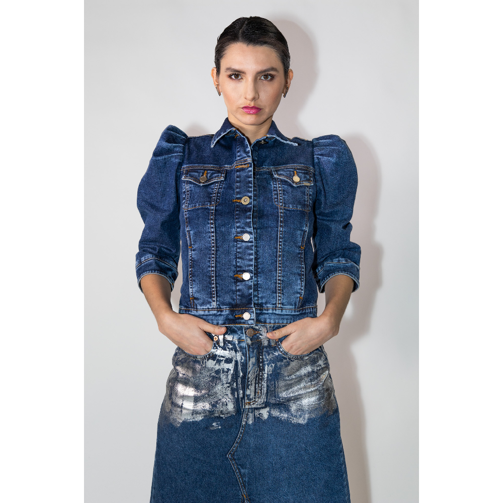 Falda Evase Folear Azul Plata-2