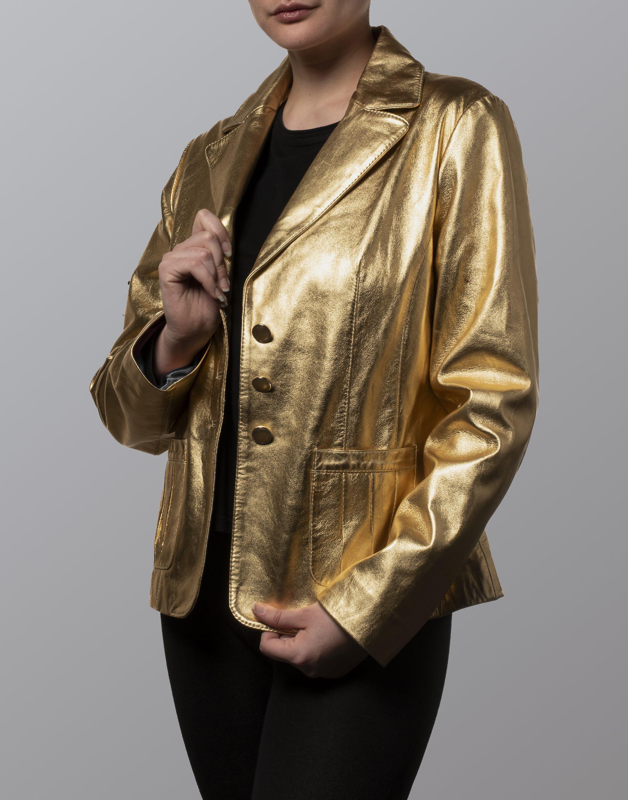 Bleazer dorado amarillo cuero-0