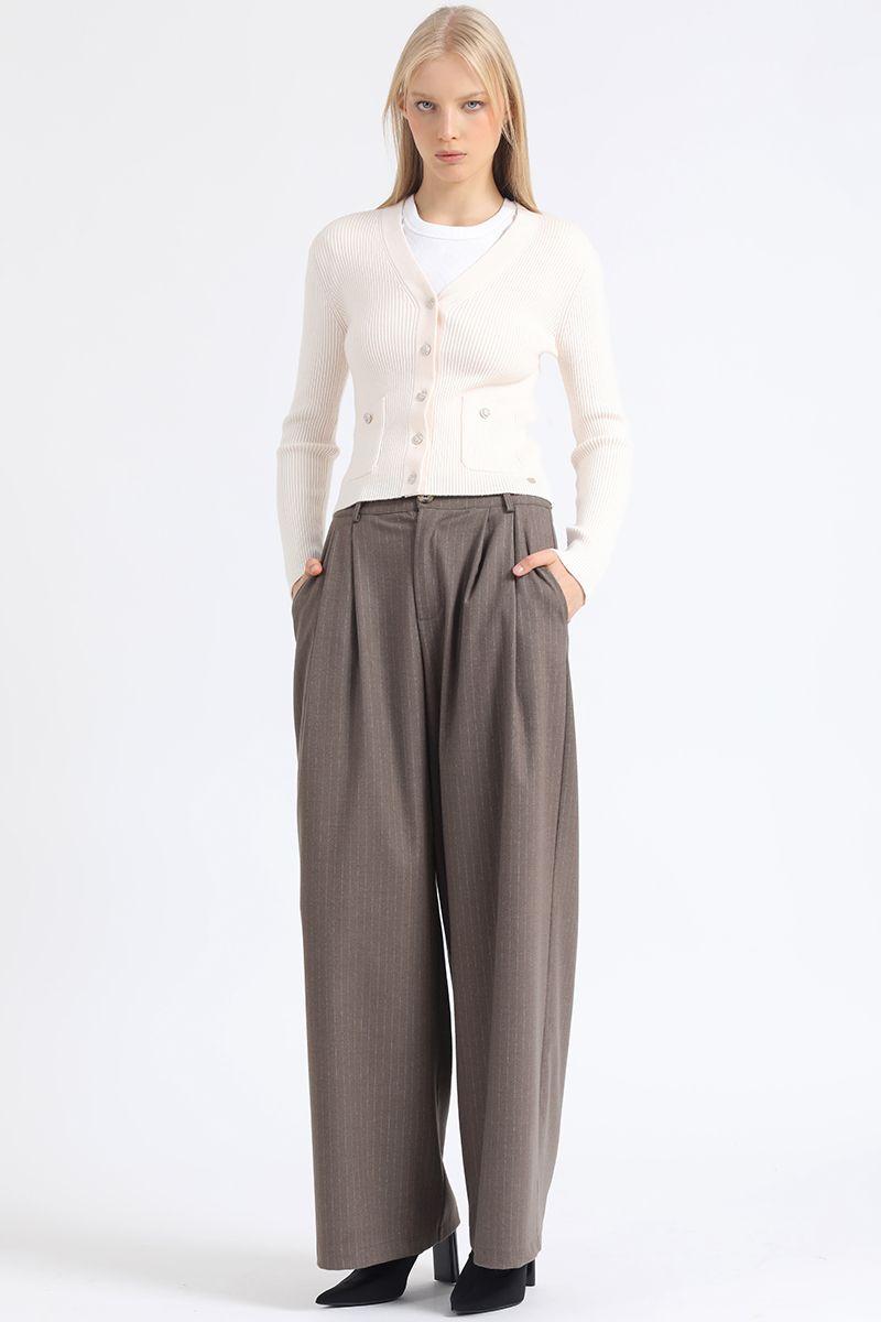 Cardigan Tejido Punto, Boton Joya, Beige Liola-1