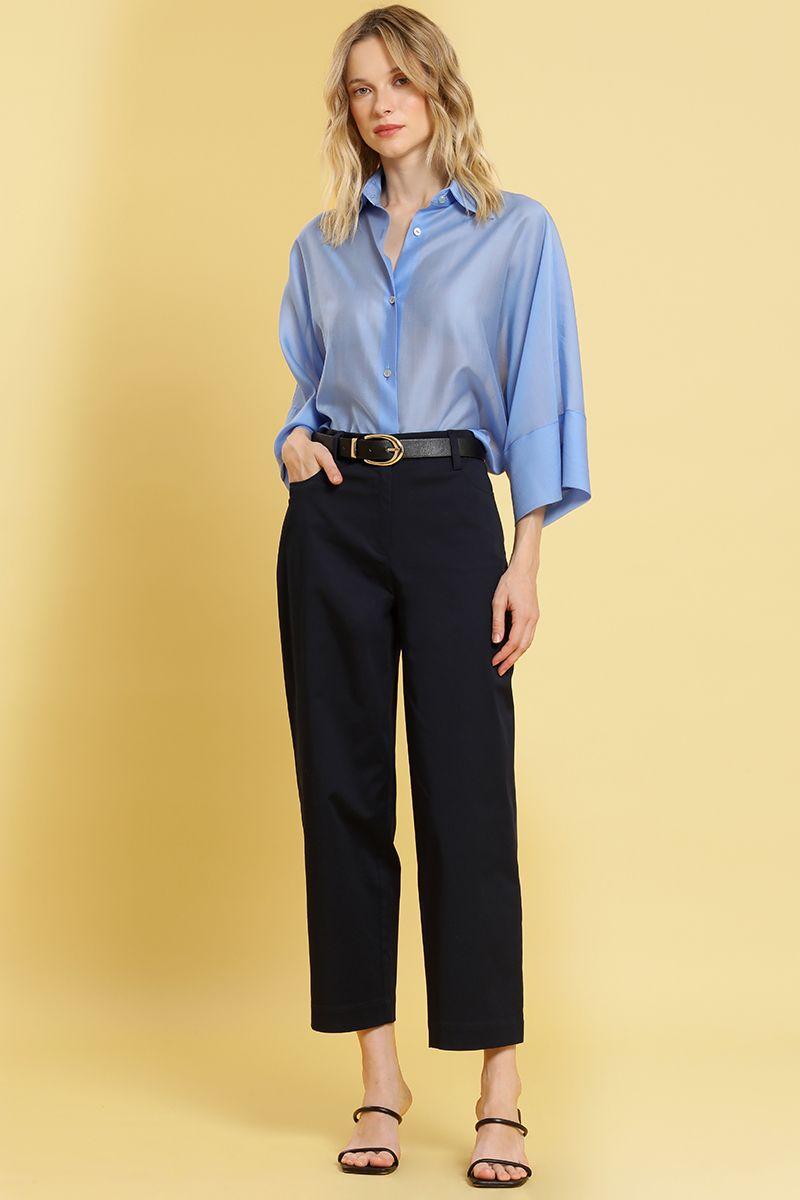 Pantalon barrel, tiro alto, azul Liola-2