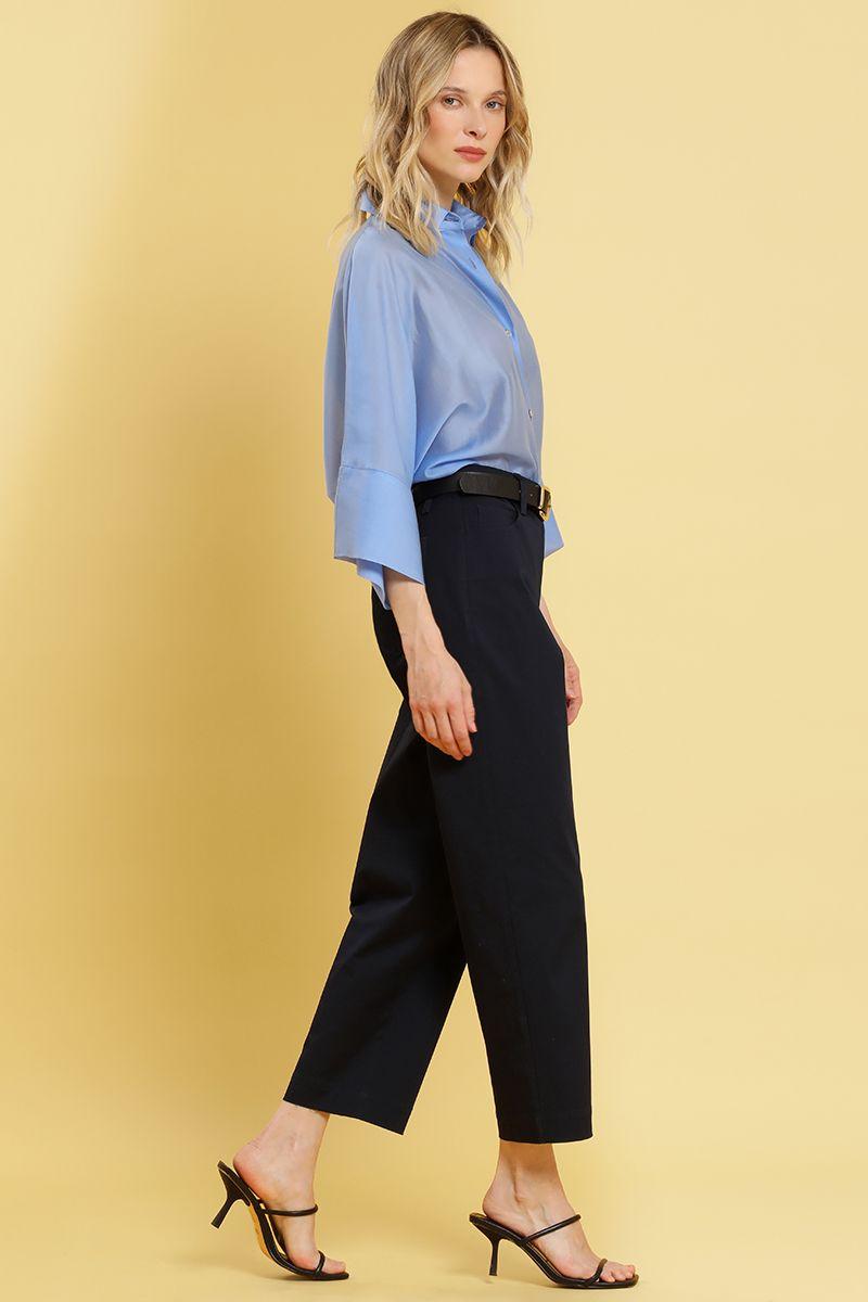 Pantalon barrel, tiro alto, azul Liola-3