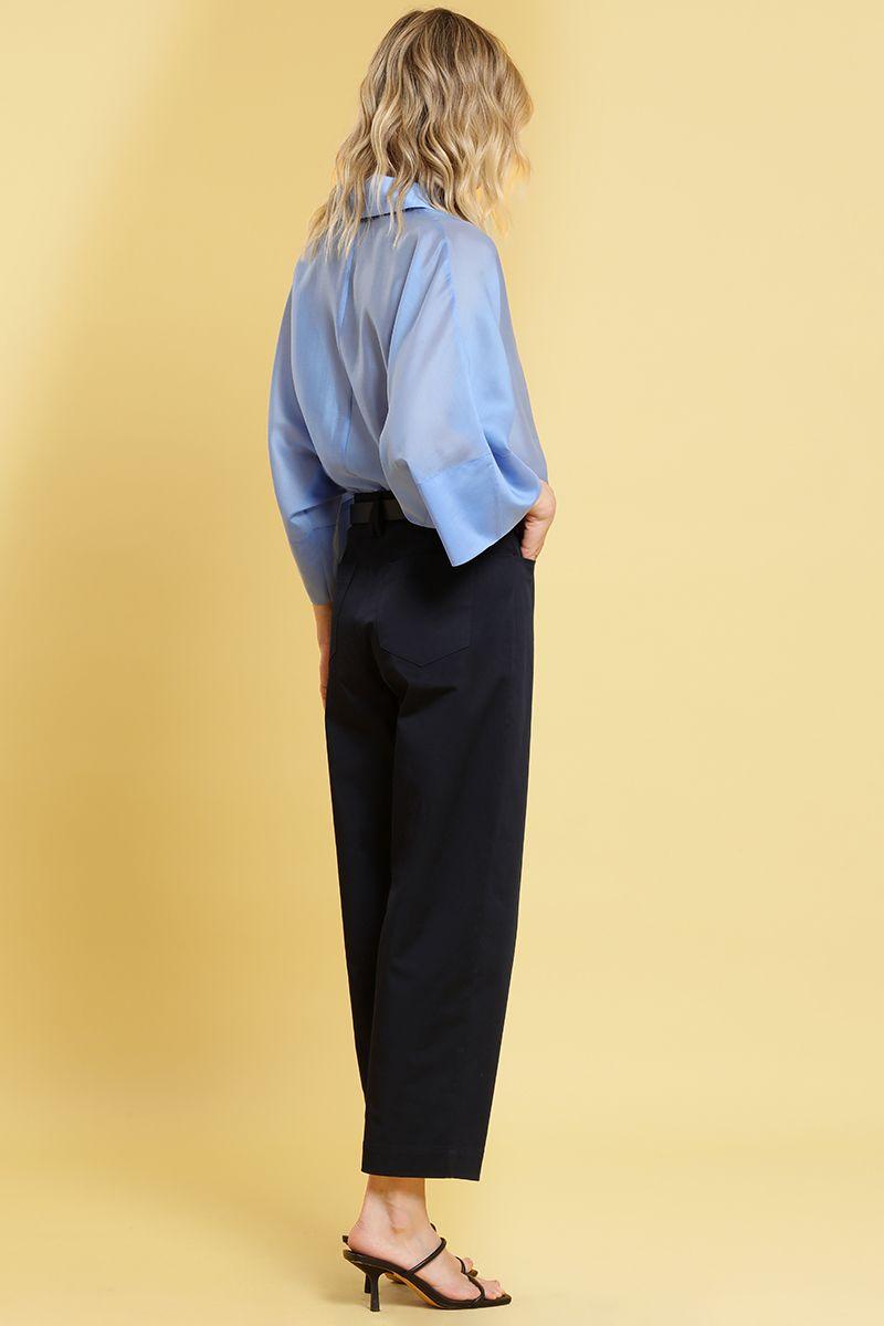 Pantalon barrel, tiro alto, azul Liola-5