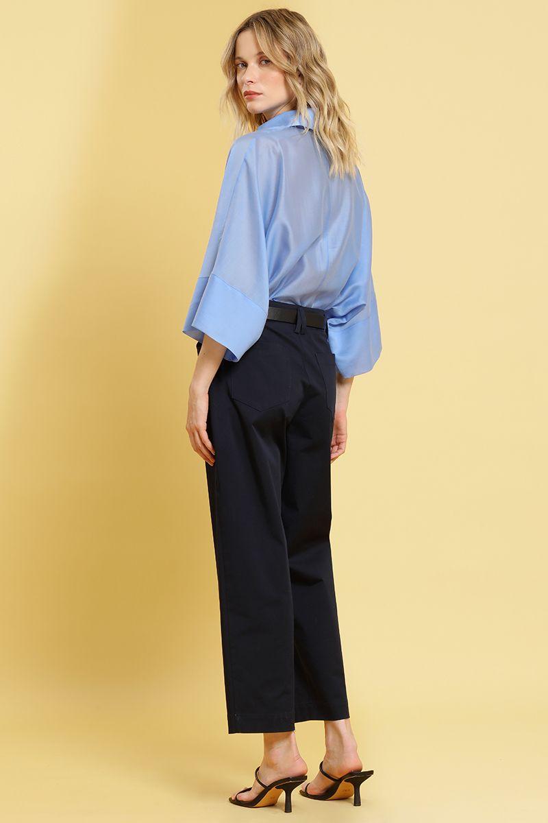 Pantalon barrel, tiro alto, azul Liola-6
