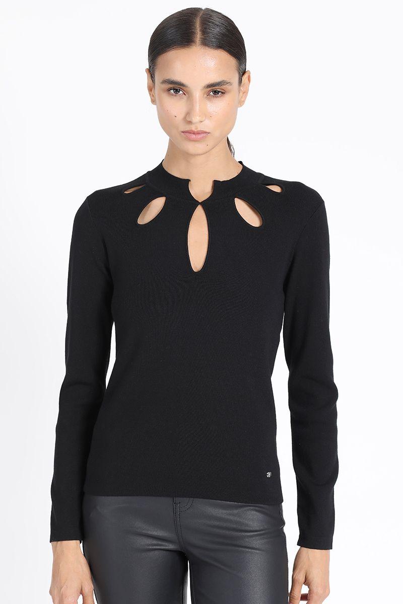 Tejido Punto Aberturas En Gotas, Negro Liola-1