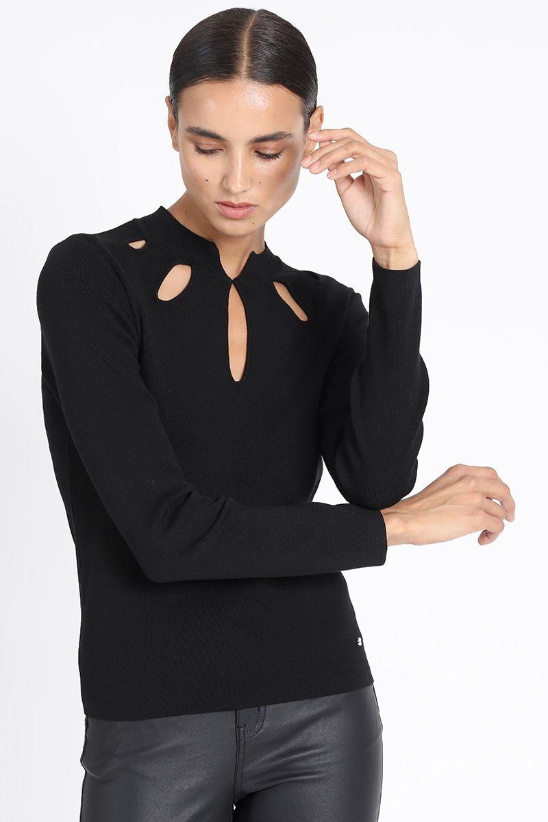 Tejido Punto Aberturas En Gotas, Negro Liola-2