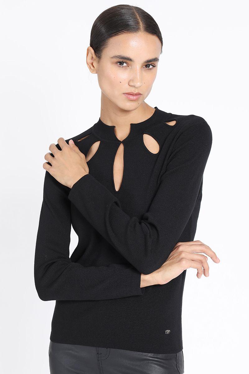 Tejido Punto Aberturas En Gotas, Negro Liola-3