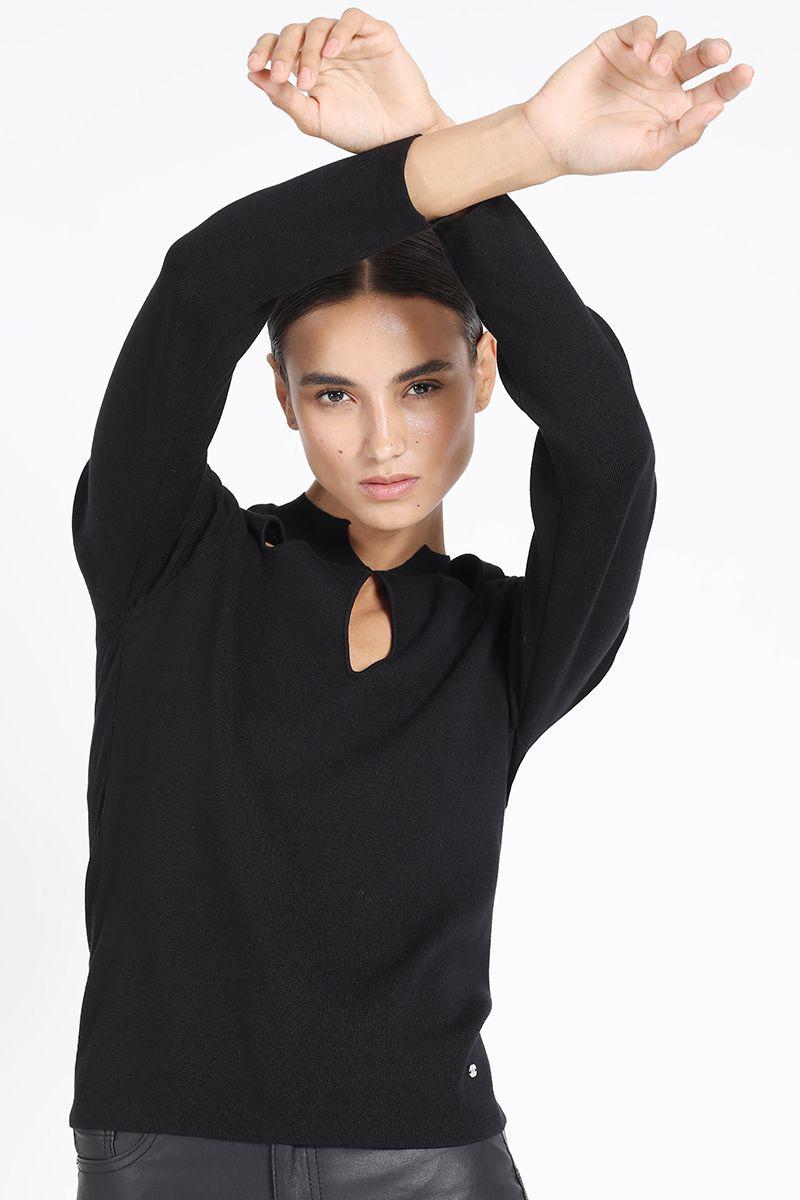 Tejido Punto Aberturas En Gotas, Negro Liola-4