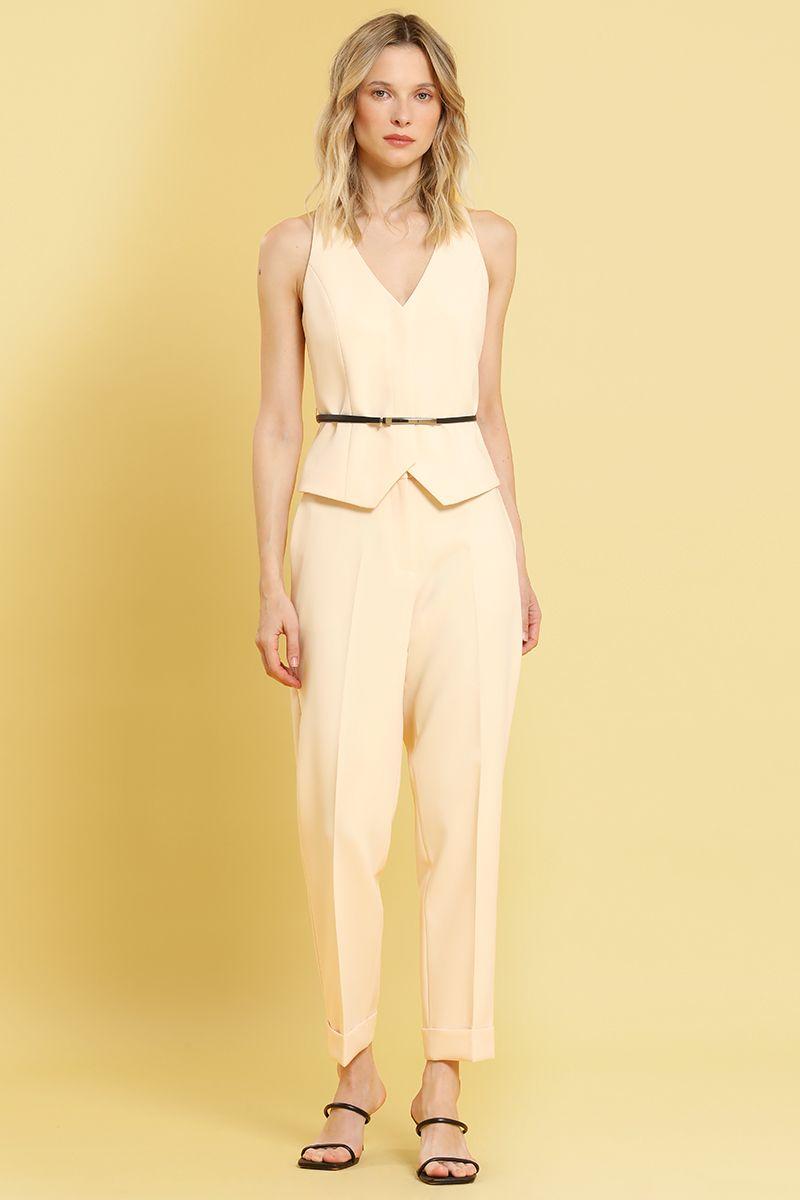 Pantalon sastre con bastilla, vainilla Liola-3
