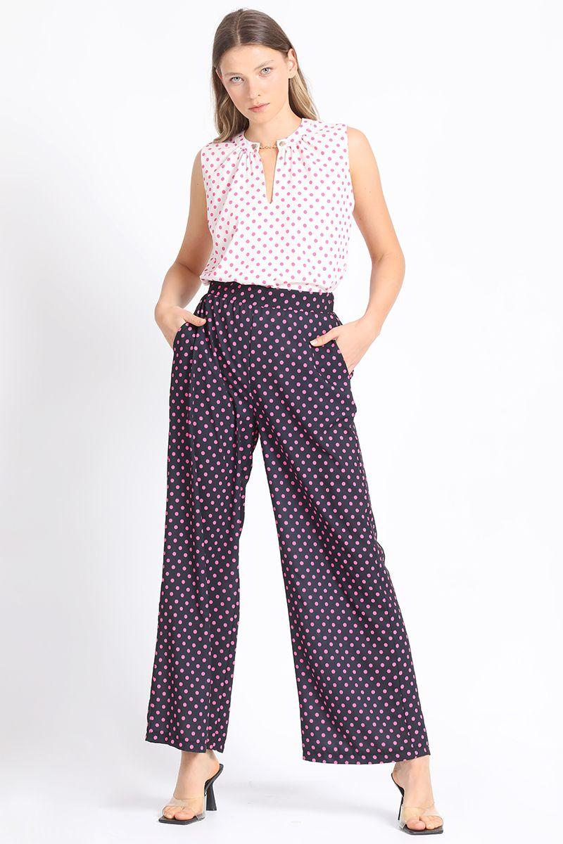 Pantalon Ancho Estampado Lunares, Rosa Liola-2
