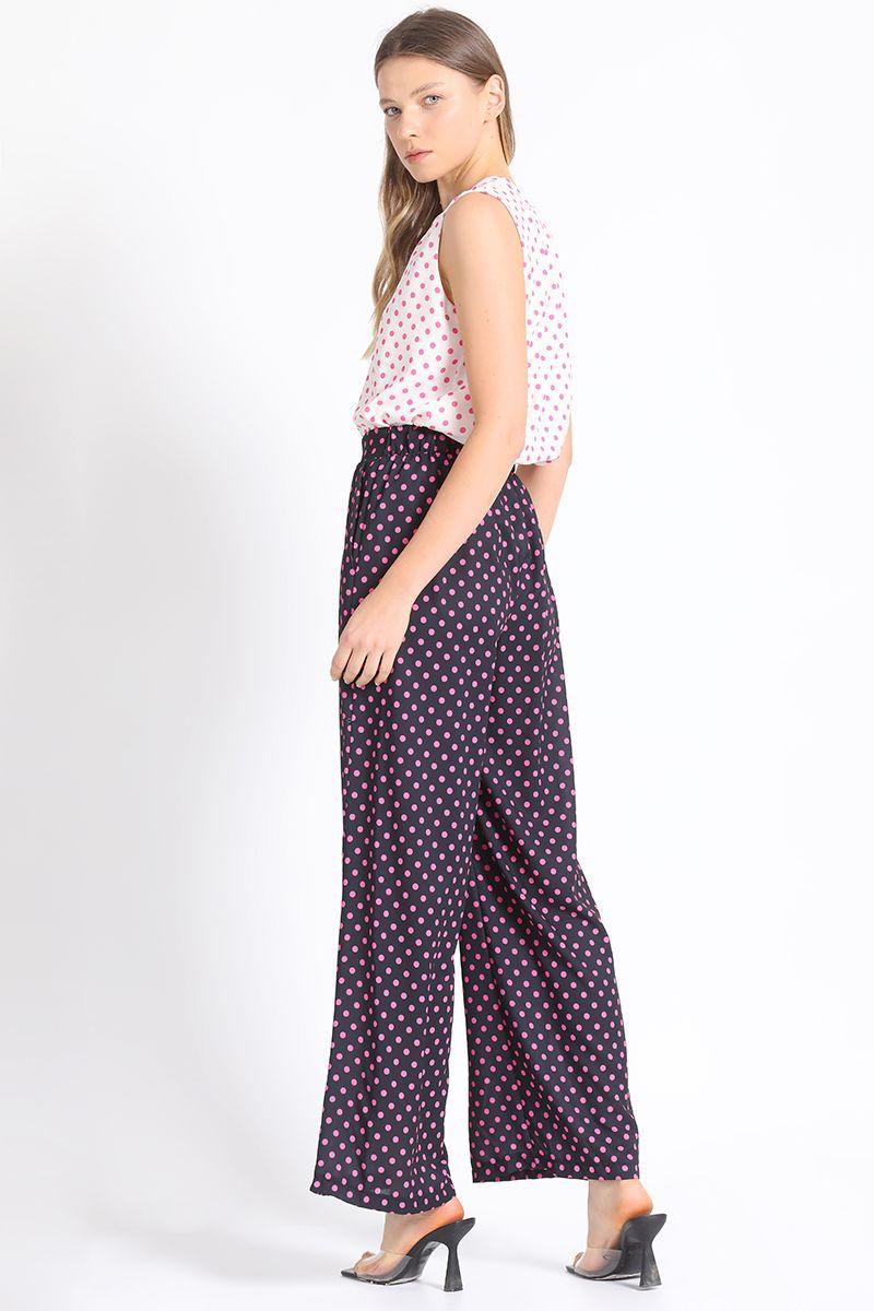 Pantalon Ancho Estampado Lunares, Rosa Liola-3