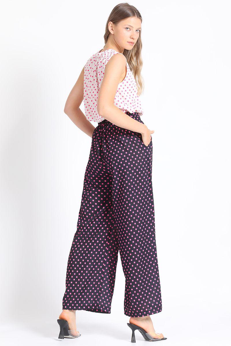 Pantalon Ancho Estampado Lunares, Rosa Liola-4