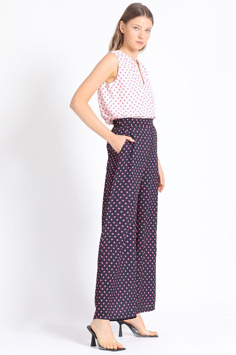 Pantalon Ancho Estampado Lunares, Rosa Liola-5
