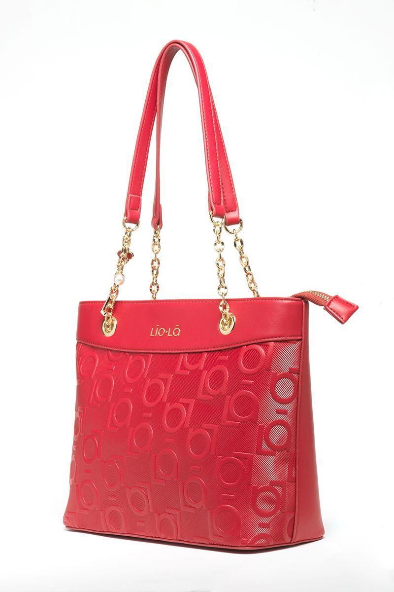 Cartera Efecto Cuero Textura Logo Liola, Rojo Liola-2