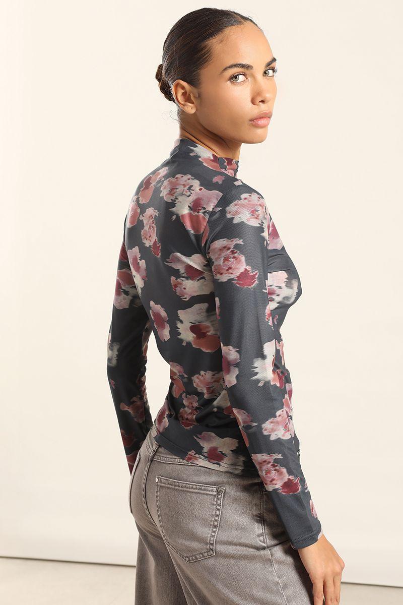 Top Malla Estampado Floral, Negro Liola-2