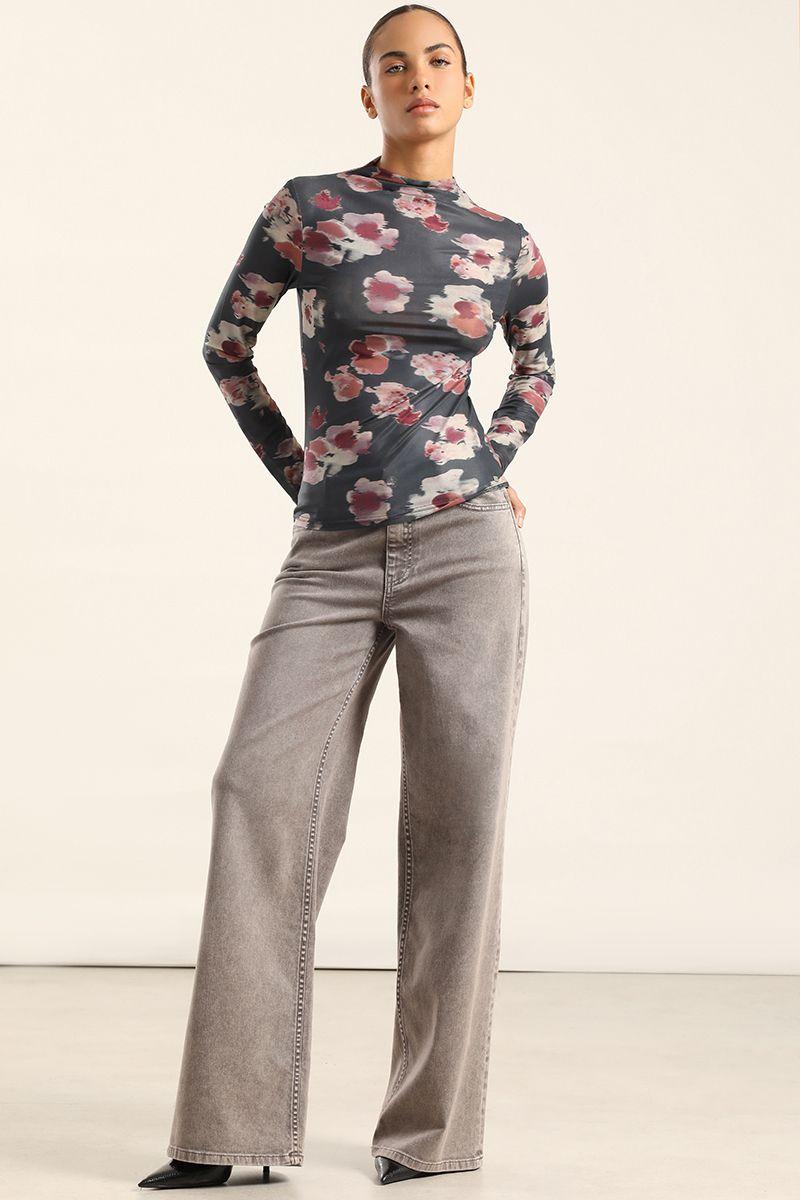 Top Malla Estampado Floral, Negro Liola-3