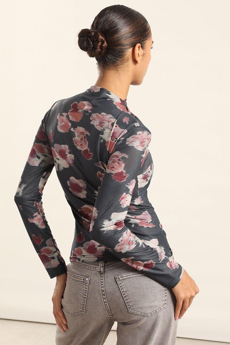 Top Malla Estampado Floral, Negro Liola-5