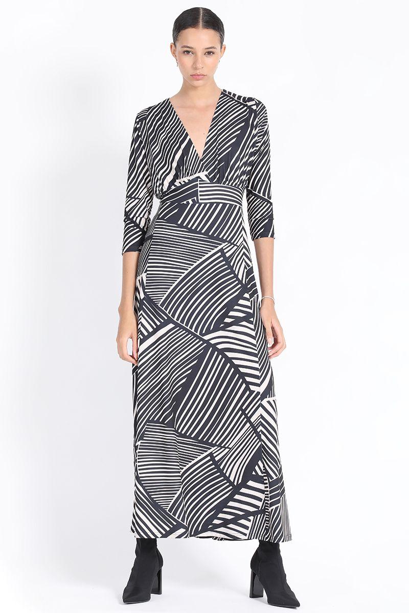 Vestido Maxi, Jersey Estampado, Negro Liola-0