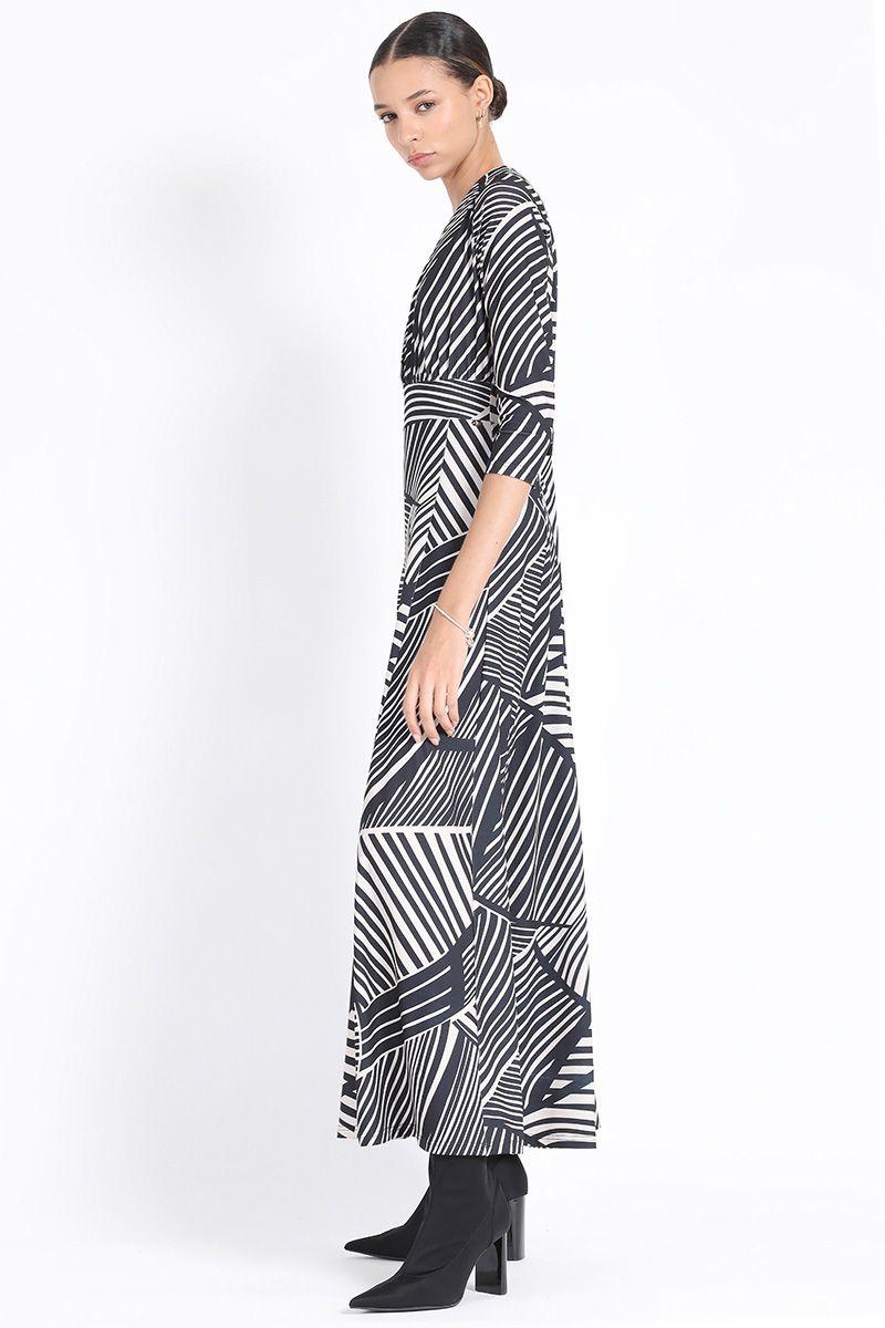 Vestido Maxi, Jersey Estampado, Negro Liola-1
