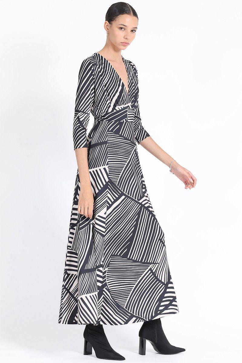 Vestido Maxi, Jersey Estampado, Negro Liola-3