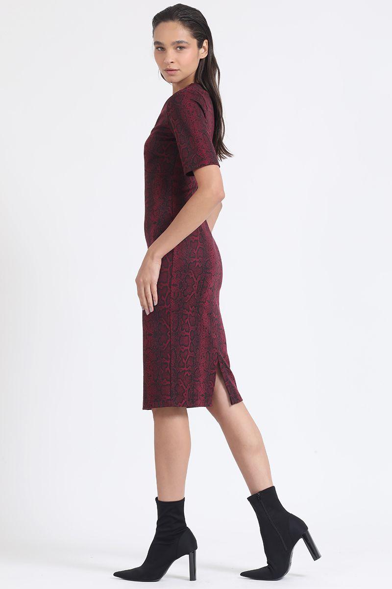 Vestido Midi Estampado Piton, Burdeo Liola-1