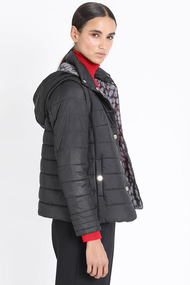 Parka Con Capucha Desmontable, Negro Liola-4