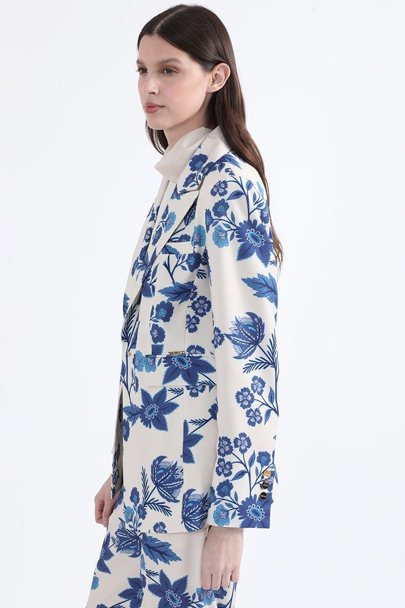Blazer Entallado, Estampado Floral, Azul Liola-1
