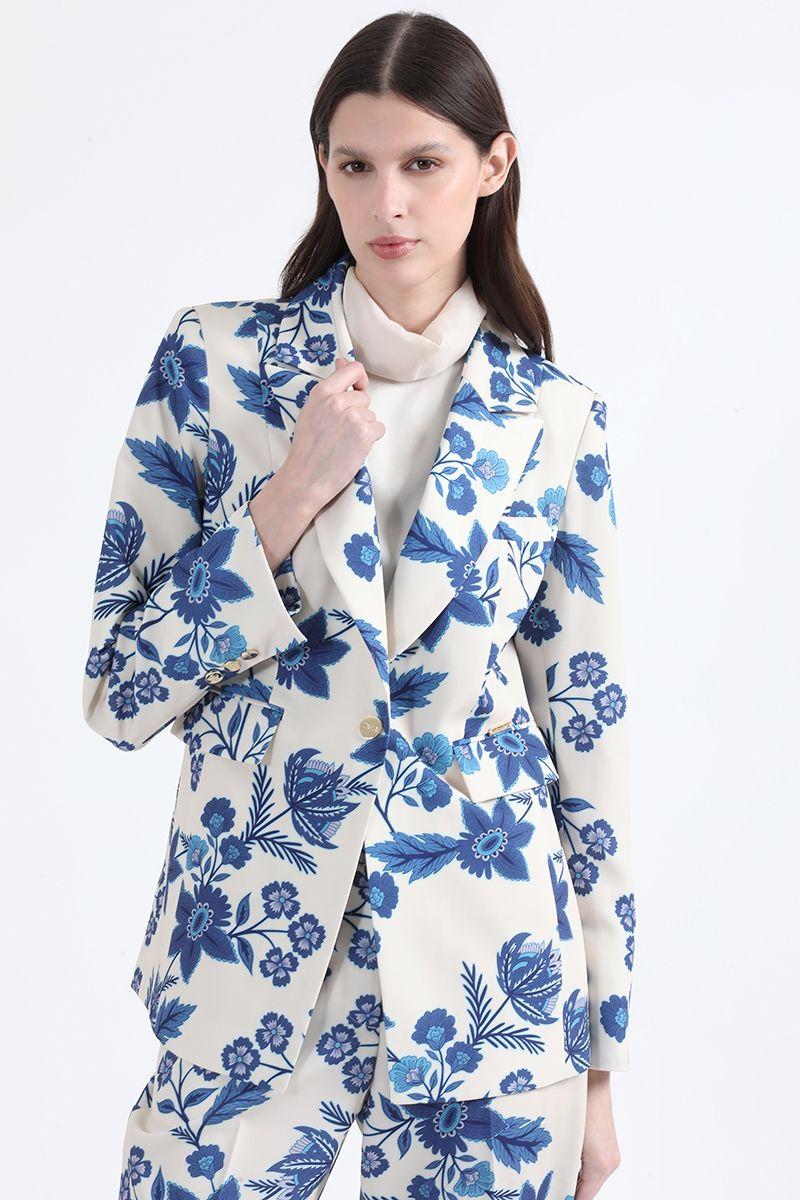 Blazer Entallado, Estampado Floral, Azul Liola-3
