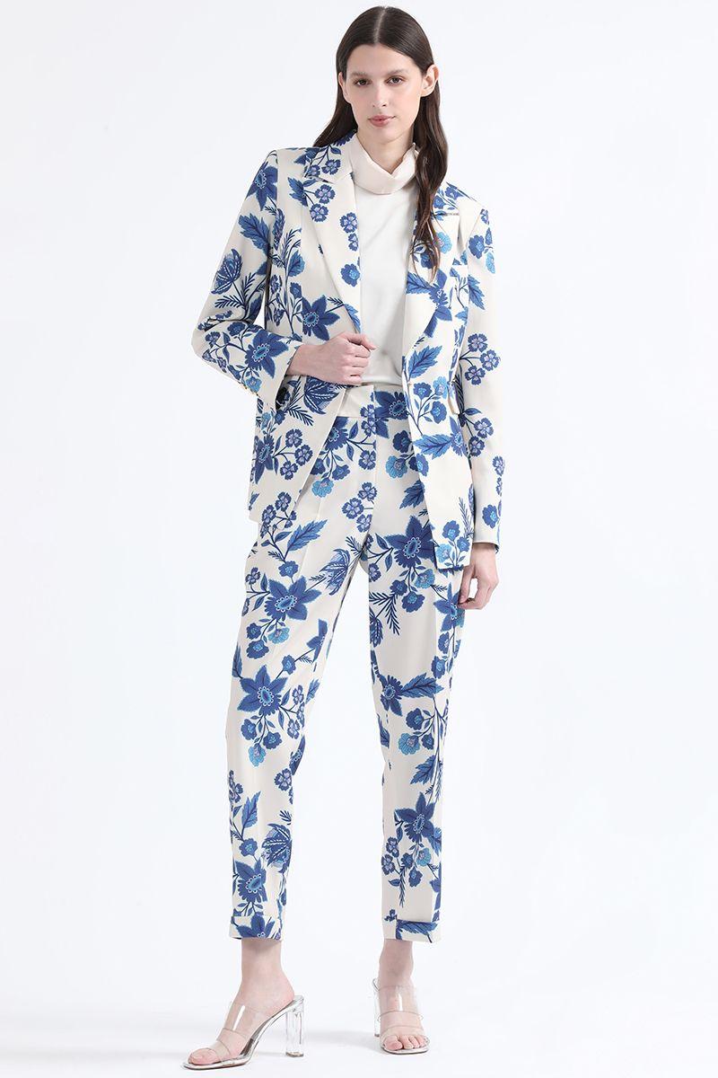 Blazer Entallado, Estampado Floral, Azul Liola-4
