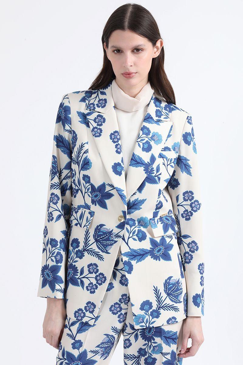 Blazer Entallado, Estampado Floral, Azul Liola-5