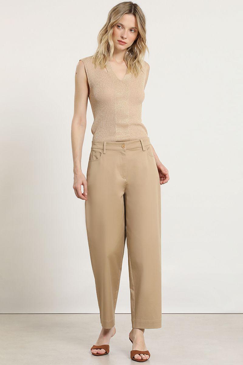 Pantalon barrel, tiro alto, beige Liola-5