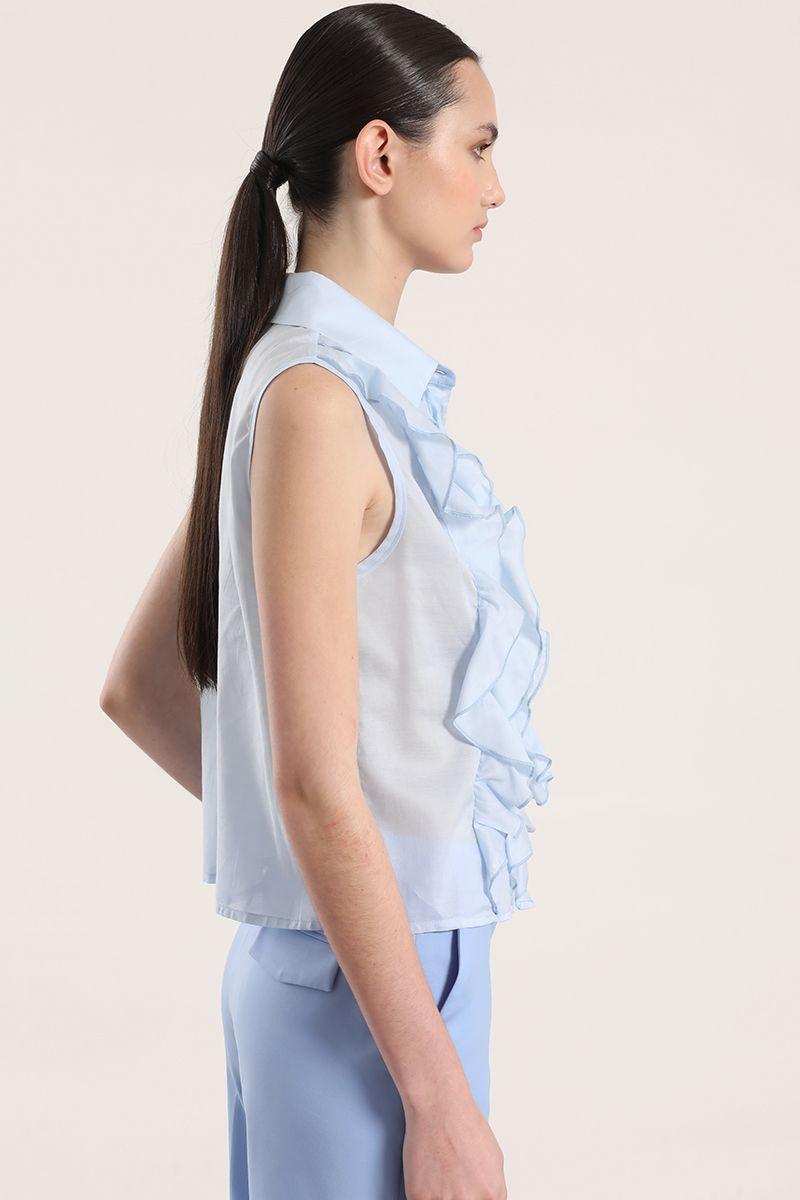 Blusa semitransparente volantes liola mujer celeste-3