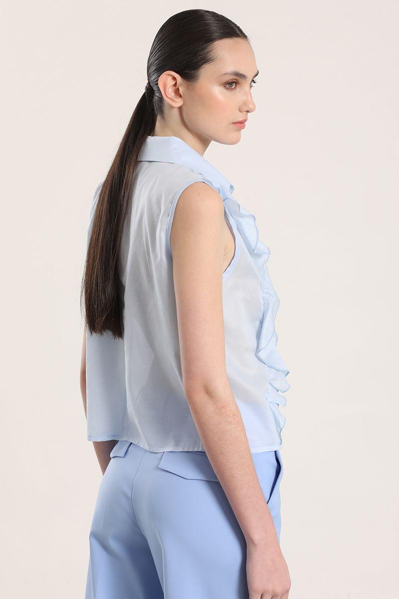Blusa semitransparente volantes liola mujer celeste-5
