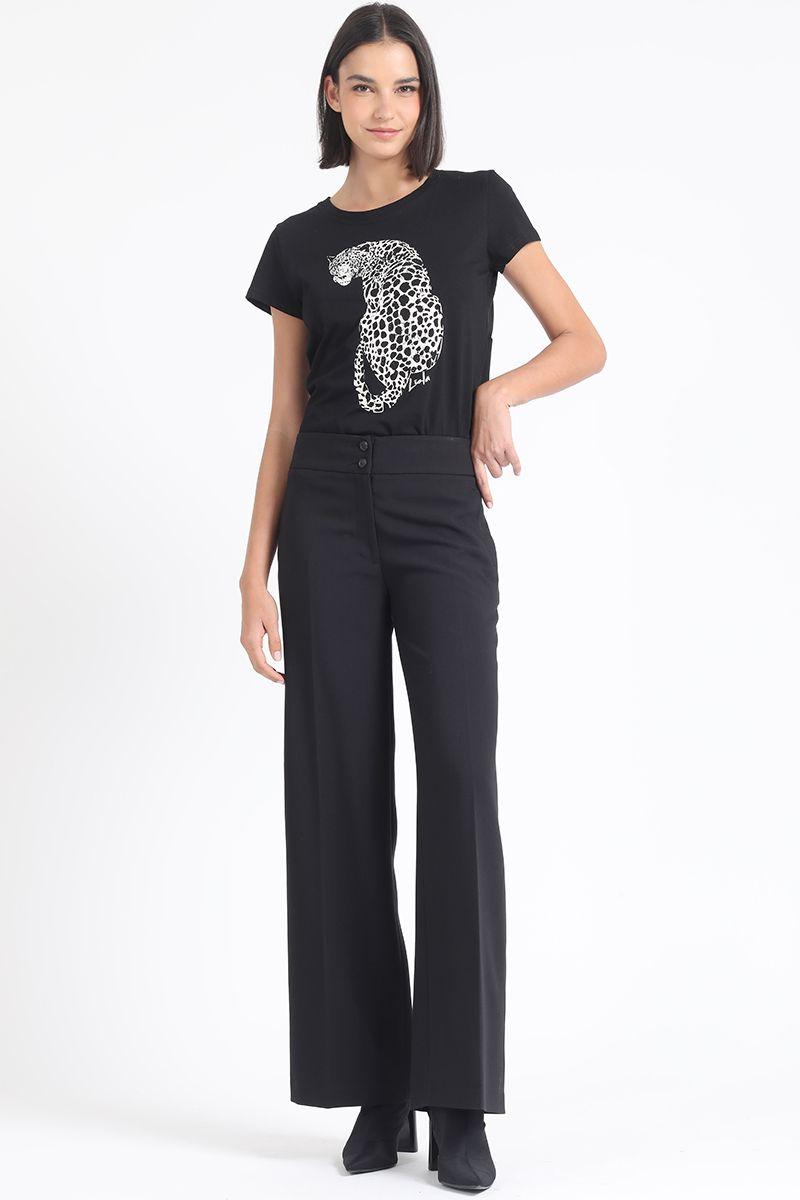 Pantalon Largo Ancho Tiro Alto, Negro Liola-0