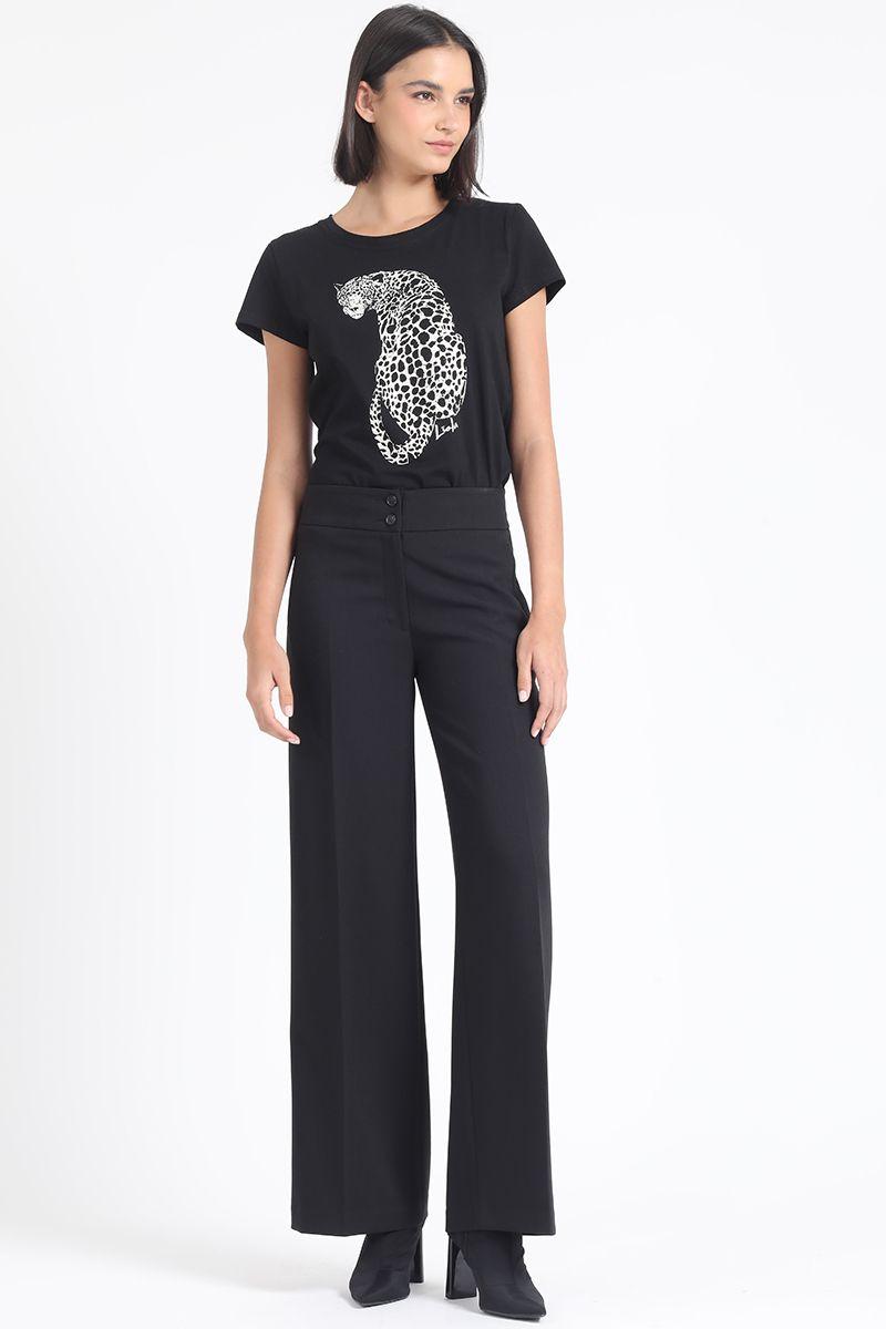 Pantalon Largo Ancho Tiro Alto, Negro Liola-1