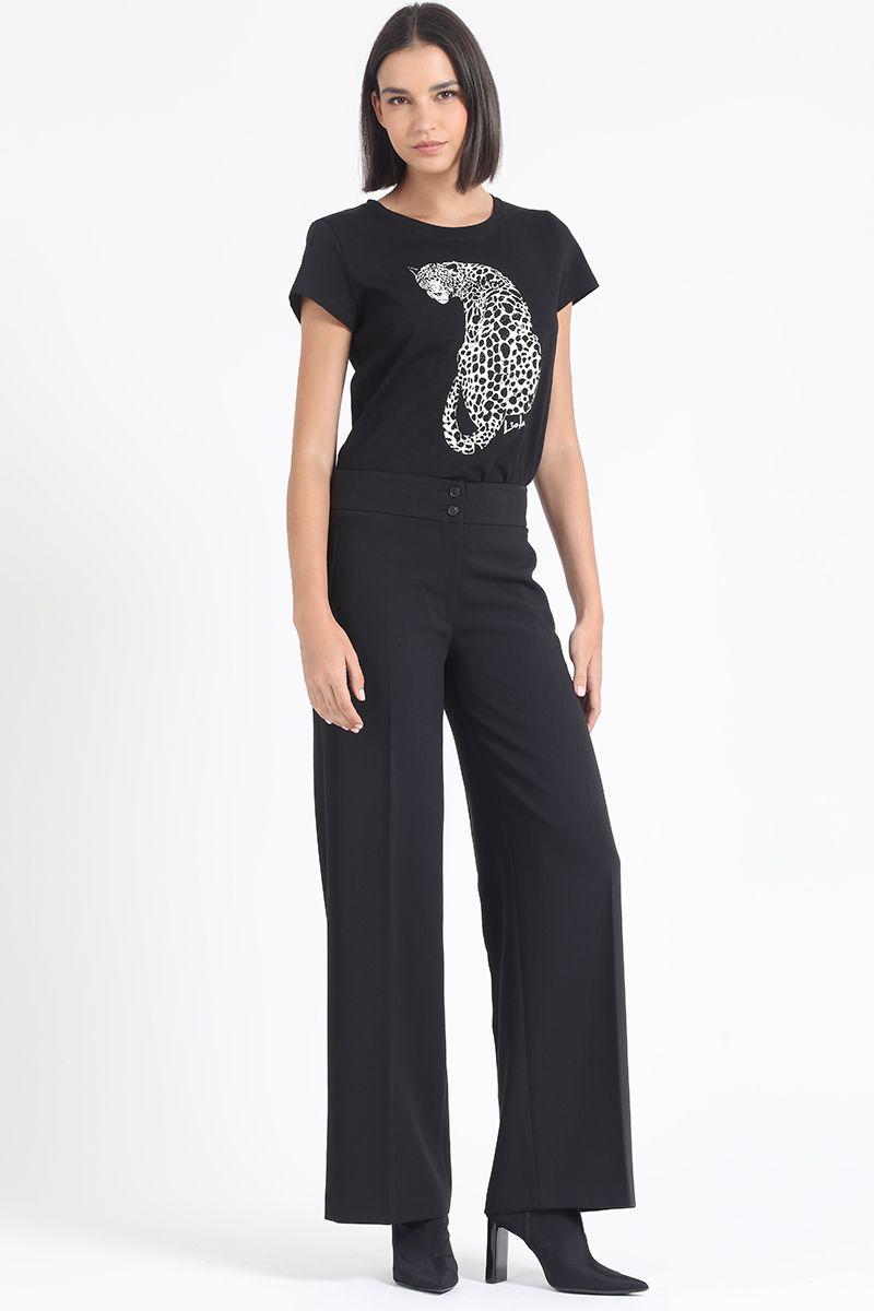 Pantalon Largo Ancho Tiro Alto, Negro Liola-4