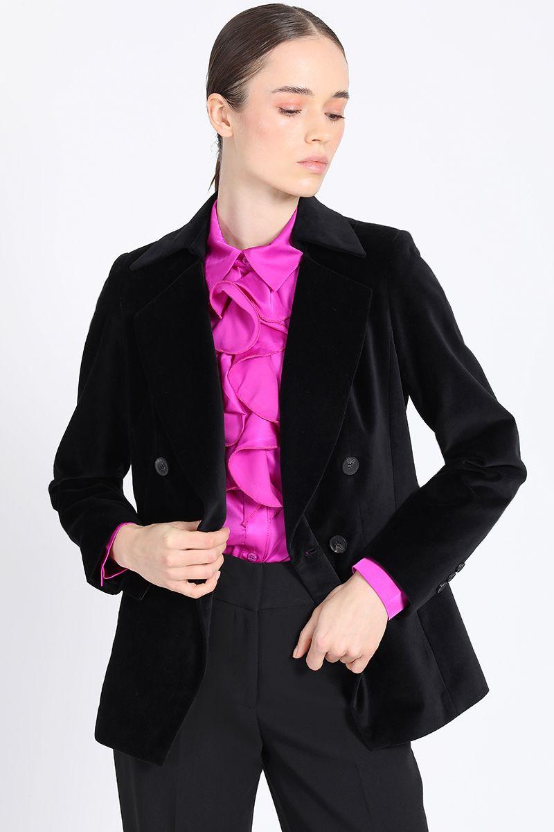 Blazer Con Entalle Cruzado Terciopelo Negro Liola-1