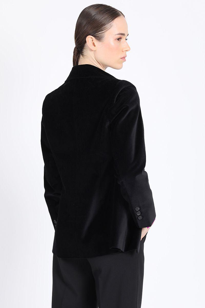 Blazer Con Entalle Cruzado Terciopelo Negro Liola-2