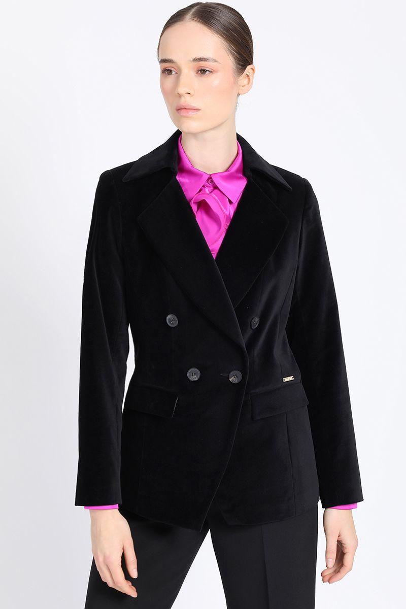 Blazer Con Entalle Cruzado Terciopelo Negro Liola-4
