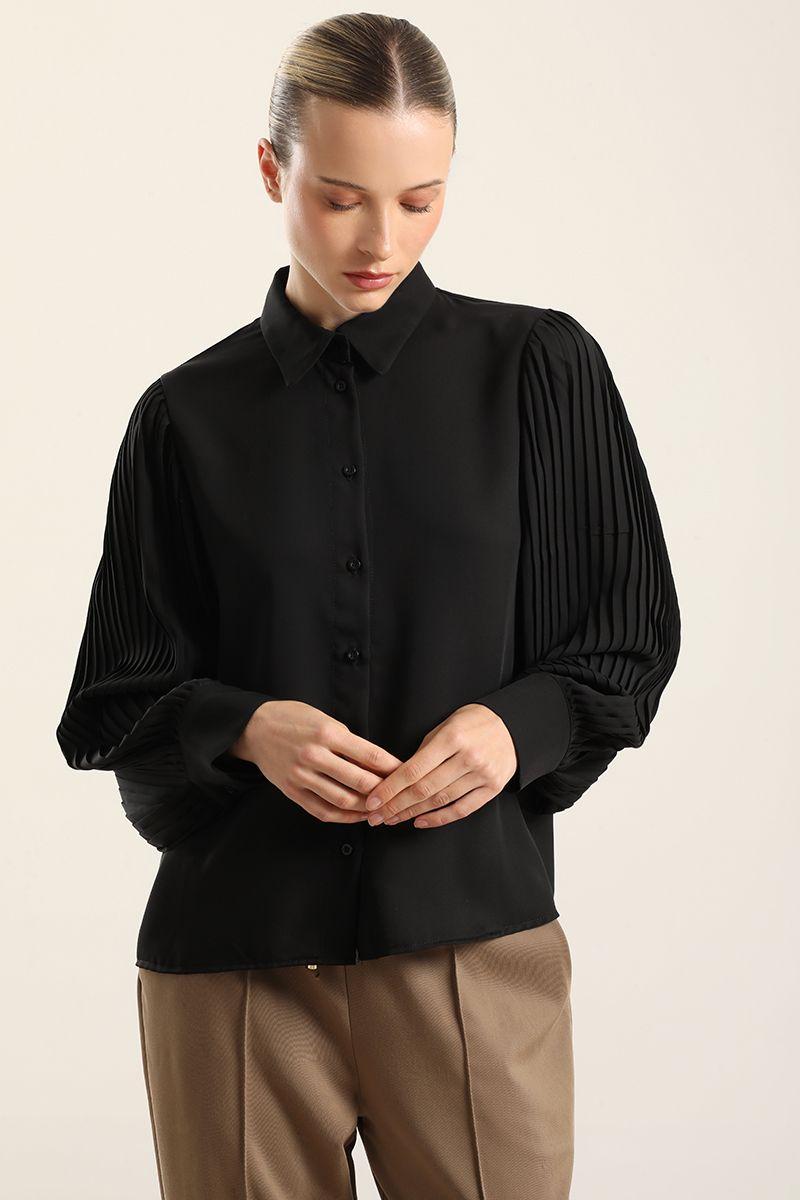 Blusa, Manga Plisada, Negro Liola-0